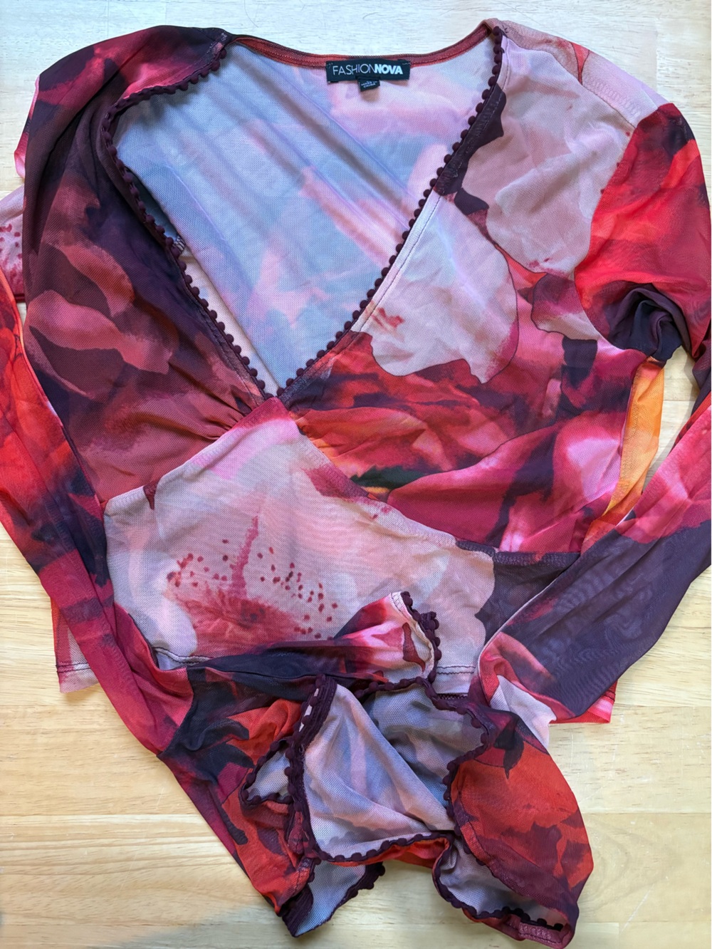 Sheer Floral Red Pink Mesh top